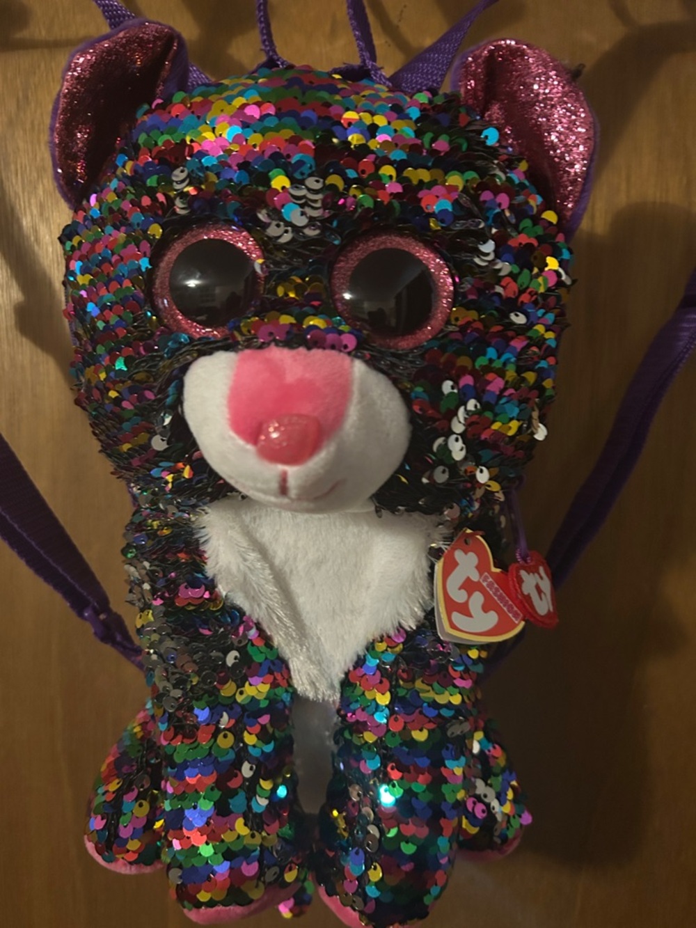 Ty Sequined Cat Backpack in Purple, Pink, Black, White - Picture 3 of 4